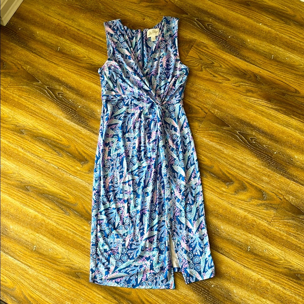 Lilly Pulitzer 2024 Odella V-Neck Midi Dress in Barton Blue Star Gazing